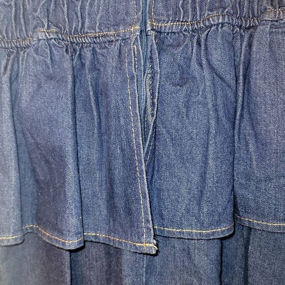 Vintage 80s Hollywood Blvd Denim Jean Fitted Ruffle Dress - Picture 7 of 9